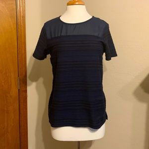 Short Sleeve Pinstriped Navy/Black Blouse. Size MM.